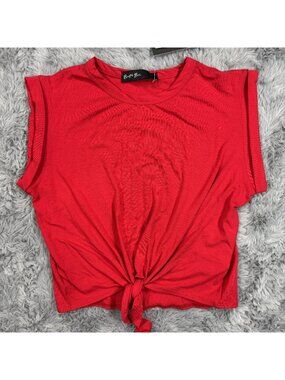 Brit & Bri Red Tie-Front Eco-Friendly Crop Top XS Womens Stretch Crop top NEW